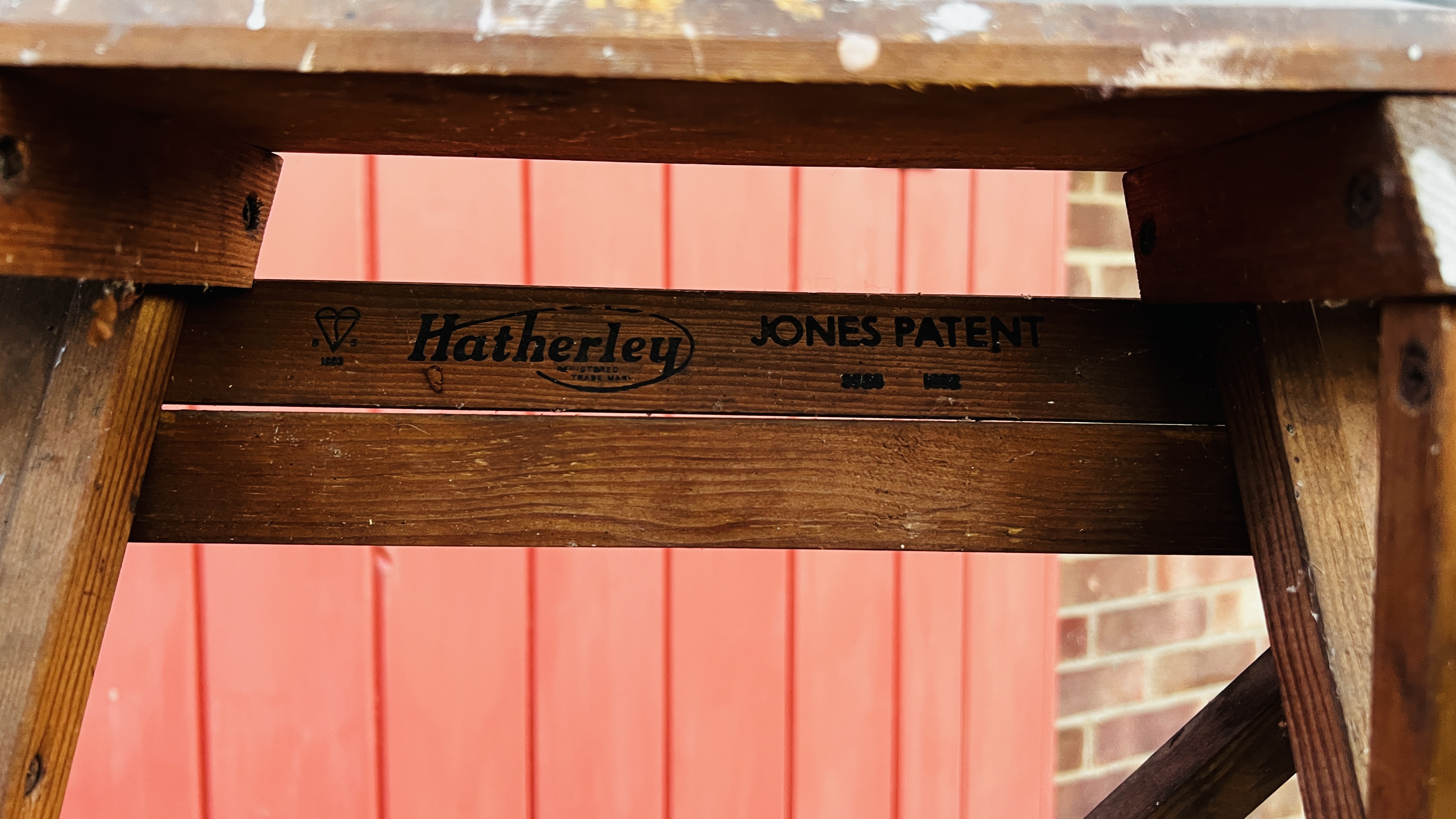 TWO SETS OF VINTAGE WOODEN LADDERS ONE HAVING A CAST PLAQUE TITLED "THE HATHERLEY" (COLLECTORS ITEM - Image 5 of 17