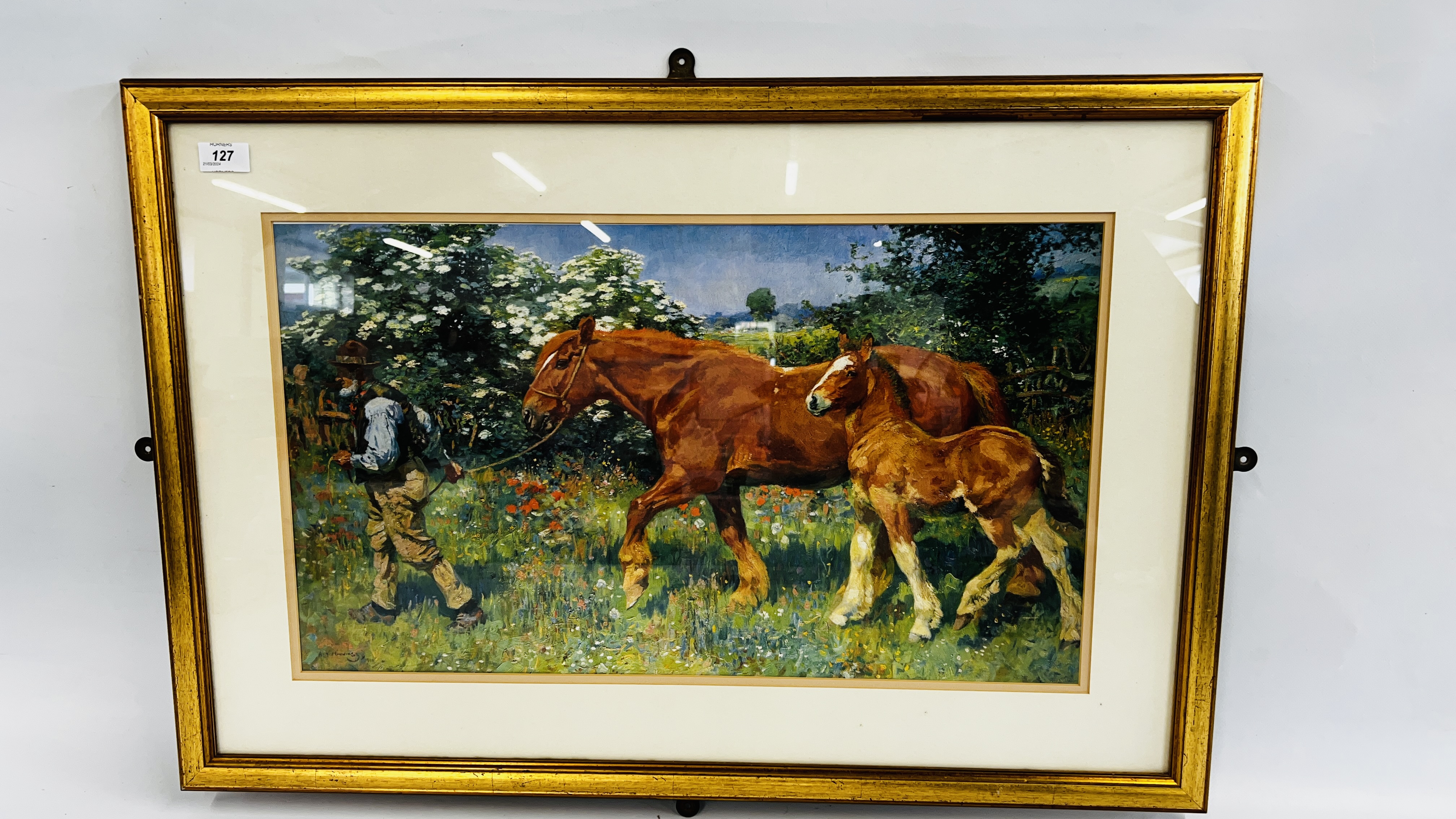 A FRAMED AND MOUNTED SUNNY JUNE 1901 ALFRED MUNNINGS PRINT W 62CM X H 36CM.