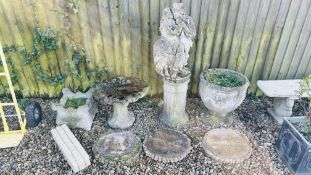 A STONEWORK FIGURE GROUP OF PEDESTAL COLUMN STAND OVERALL HEIGHT 120CM,