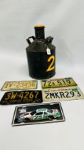 4 X VINTAGE AMERICAN NUMBER PLATES + 1 OTHER DISPLAY PLATE & USAF WW2 OIL CAN.