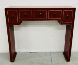 AN ORIENTAL LACQUERED 5 DRAWER SIDEBOARD 99CM W X 25CM D X 91CM H.