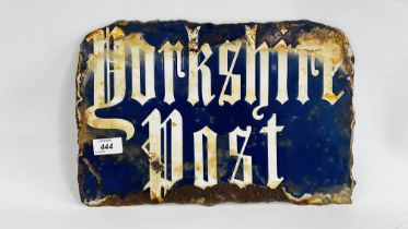 ORIGINAL YORKSHIRE POST ENAMEL SIGN - W 37CM X H 24CM.