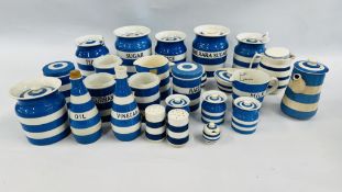 APPROXIMATELY 24 PIECES OF BLUE AND WHITE CORNISH WARE TO INCLUDE TG GREENS.