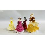 FOUR ROYAL DOULTON CABINET COLLECTORS FIGURES TO INCLUDE ROYAL DOULTON SPRING TIME HN4586,