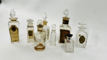 A COLLECTION OF ANTIQUE BRANDED SCENT BOTTLES, TO INCLUDE BACCARAT FRANCE WITH ORIGINAL LABEL.