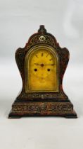 LATE C19TH FRENCH BOULLE WORK MANTEL CLOCK, WAISTED CASE,