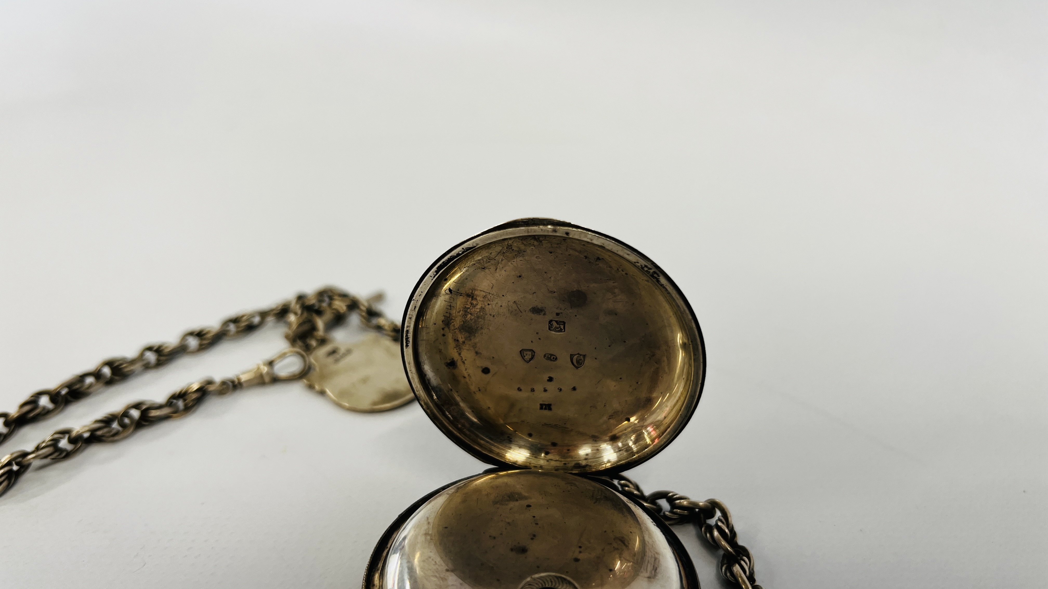 AN ANTIQUE SILVER POCKET WATCH, THE ENAMELED DIAL MARKED J.B. - Image 10 of 13