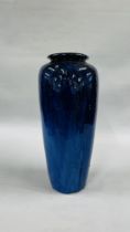 A LARGE BLUE GLAZED STONEWARE VASE H 59CM.