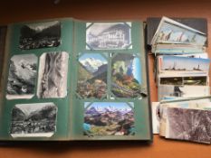 POSTCARDS: MIXED LOT IN ALBUM AND LOOSE, CONTINENTAL EUROPE, MESSINA EARTHQUAKE, SHIPS, ITALY, ETC.