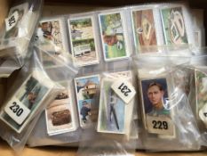 CIGARETTE CARDS: SMALL BOX COMMON CARDS ON LEAVES AND LOOSE, SOME SETS,