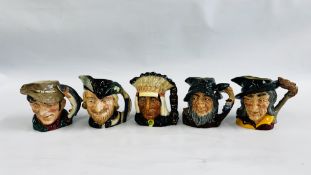 A GROUP OF 5 ROYAL DOULTON CHARACTER JUGS TO INCLUDE THE POACHER D 6429, PIED PIPER D 6403,