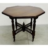 A REPRODUCTION MAHOGANY OCTAGONAL OCCASIONAL TABLE WITH CROSS STRETCHER BASE - W 88CM.