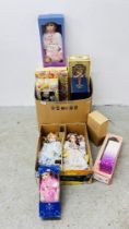 A COLLECTION OF PORCELAIN HEADED COLLECTORS DOLLS - SOME WITH CERTIFICATES.