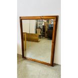 PINE FRAMED WALL MIRROR WITH BEVELLED GLASS.