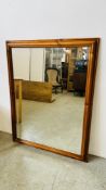 PINE FRAMED WALL MIRROR WITH BEVELLED GLASS.