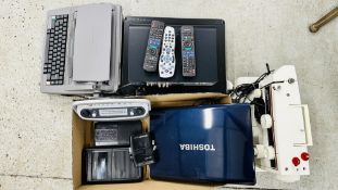 A GROUP OF HOME APPLIANCES TO INCLUDE PANASONIC DVD / VHS / FREEVIEW BOX, SKY BOX,
