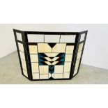 A VINTAGE 3 FOLD STAINED GLASS FIRE GUARD - W 96 X H 66CM.