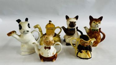 A COLLECTION OF 6 "TONY WOODS" NOVELTY TEAPOTS.