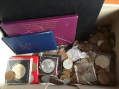COINS: BOX MAINLY GB WITH 1970 PROOF SET, COPPER, CROWNS ETC.