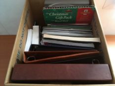 STAMPS: BOX WITH EMPTY ALBUMS, SOUVENIR AND YEAR BOOKS FROM AUSTRALIA, IRELAND, GIBRALTAR,