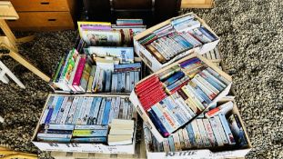 8 BOXES OF ASSORTED BOOKS TO INCLUDE MANY MODERN NOVELS, MILLS & BOON, COOKERY, ETC.