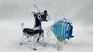 A MURANO GLASS DOG ALONG WITH A FURTHER FISH STUDY.