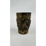 A VINTAGE WHITE METAL EMBOSSED GOBLET IN THE PERSIAN STYLE - H 12.5CM.