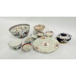 A GROUP OF CERAMICS TO INCLUDE A C19TH POLYCHROME PLATE (RIM CHIP),