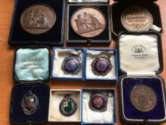 MEDALS: A SELECTION OF PRIZE MEDALS INCLUDING VICTORIAN BRONZE GYMNASTICS MEDALLIONS (2),