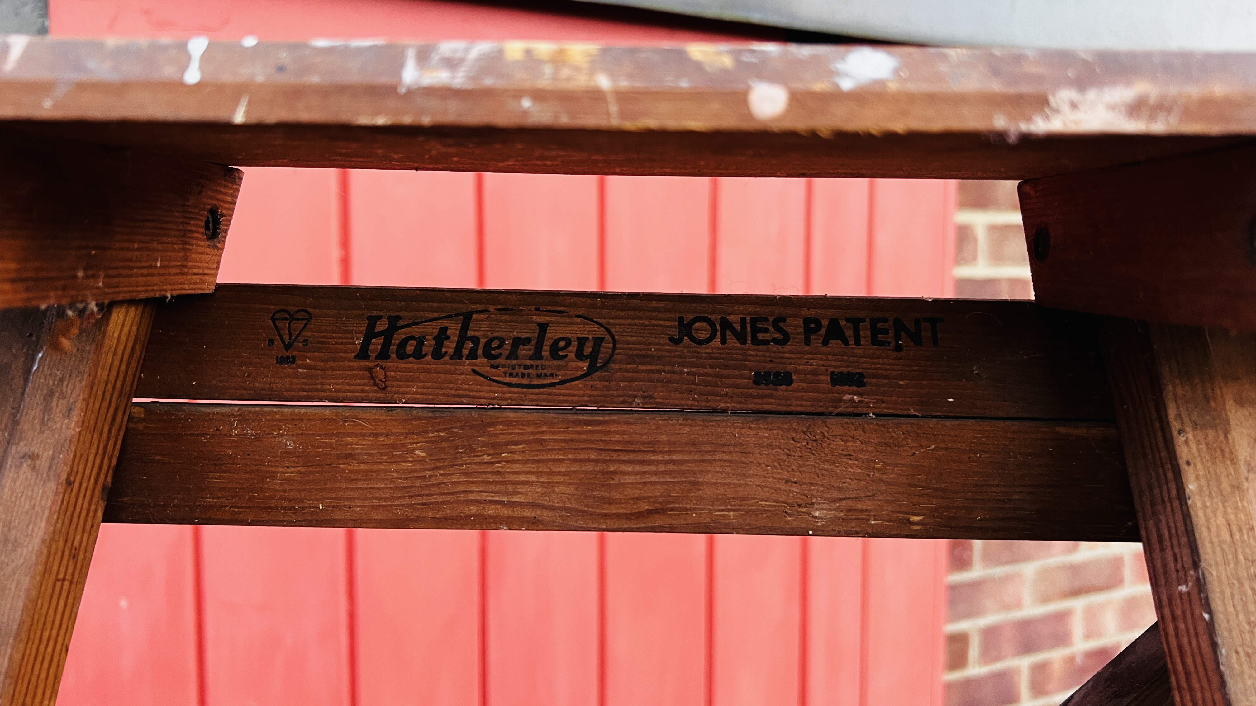 TWO SETS OF VINTAGE WOODEN LADDERS ONE HAVING A CAST PLAQUE TITLED "THE HATHERLEY" (COLLECTORS ITEM - Image 6 of 17