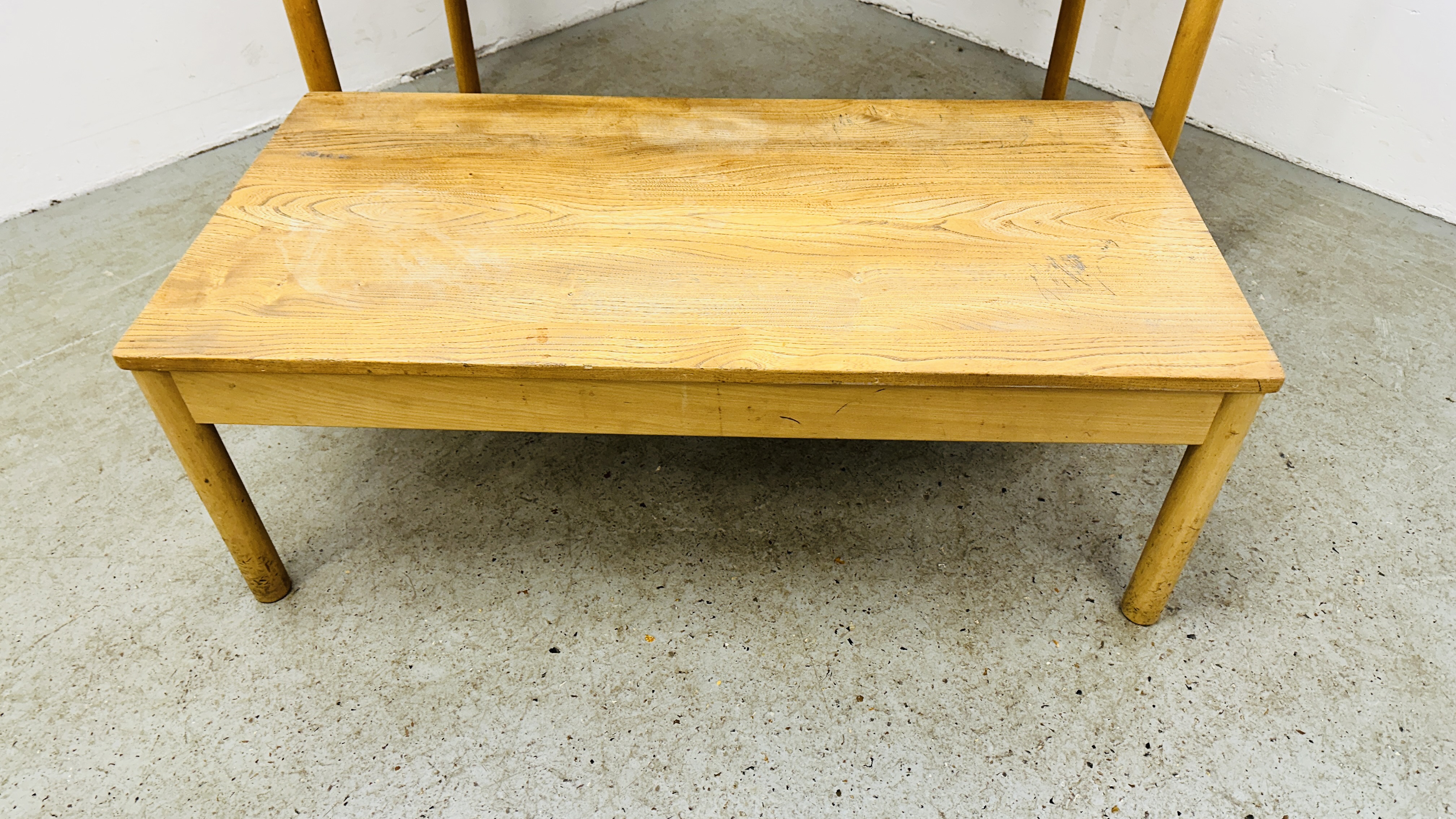 ERCOL RECTANGULAR BEECH & ELM COFFEE TABLE - W 108CM X D 55CM X H 38CM. - Image 2 of 10