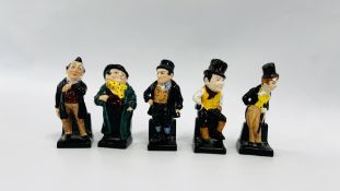 5 ROYAL DOULTON FIGURES TO INCLUDE BILL SYKES, PECKSNIFF, SAM WELLER,