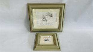 2 FRAMED AND MOUNTED WINNIE THE POOH PRINTS - LARGEST 28CM X 20CM.