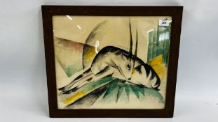 RECUMBENT ANTELOPE, 20TH CENTURY WATERCOLOUR AFTER FRANZ MARC - W 45 X H 38CM.