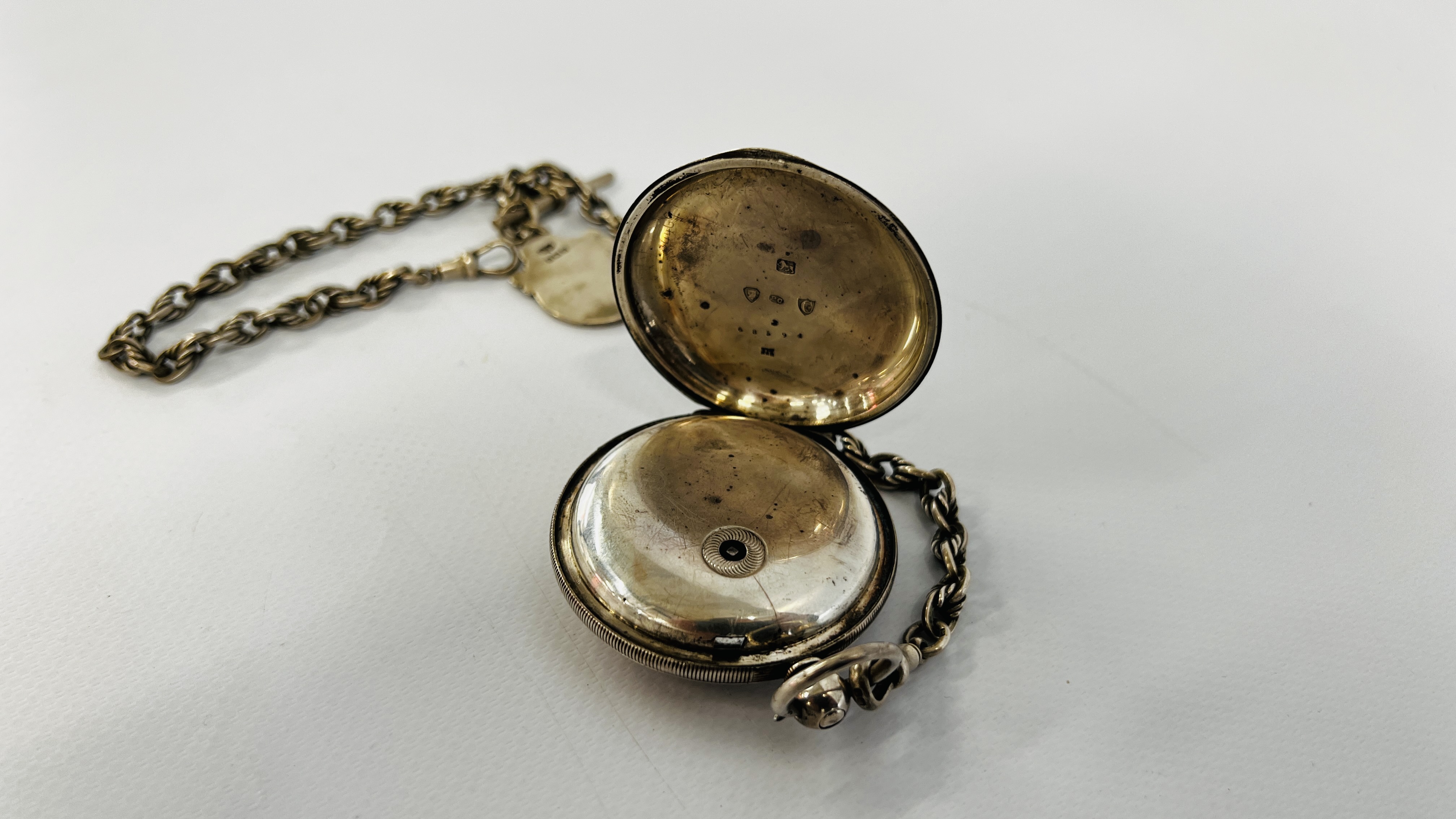 AN ANTIQUE SILVER POCKET WATCH, THE ENAMELED DIAL MARKED J.B. - Image 11 of 13