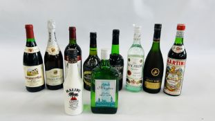 10 X BOTTLES OF AS CLEARED WINES AND SPIRITS TO INCLUDE BACARDI, MALIBU GIN, COCKBURNS PORT ETC.