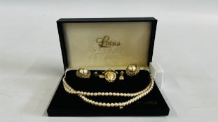 A SUITE OF LOTUS ROYALE SIMULATED PEARL JEWELLERY IN ORIGINAL BOX.