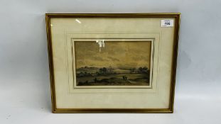 A FRAMED AND MOUNTED WATERCOLOUR "VIEW NEAR CHESTER" ATTRIBUTED TO GEORGE PICKERING - W 24 X H 14.