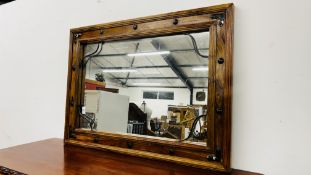 HARDWOOD & IRON CRAFT WALL HANGING MIRROR - W 65CM X L 90CM.