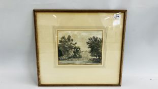 A FRAMED AND MOUNTED WATERCOLOUR DEPICTING A ROWING BOAT RACE, UNSIGNED.