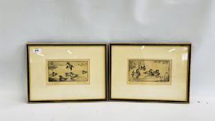 A PAIR OF ETCHINGS OF WILD FOUL BEARING SIGNATURE WALTER J. BRECKENRIDGE - EACH 11.5CM X 19.5CM.