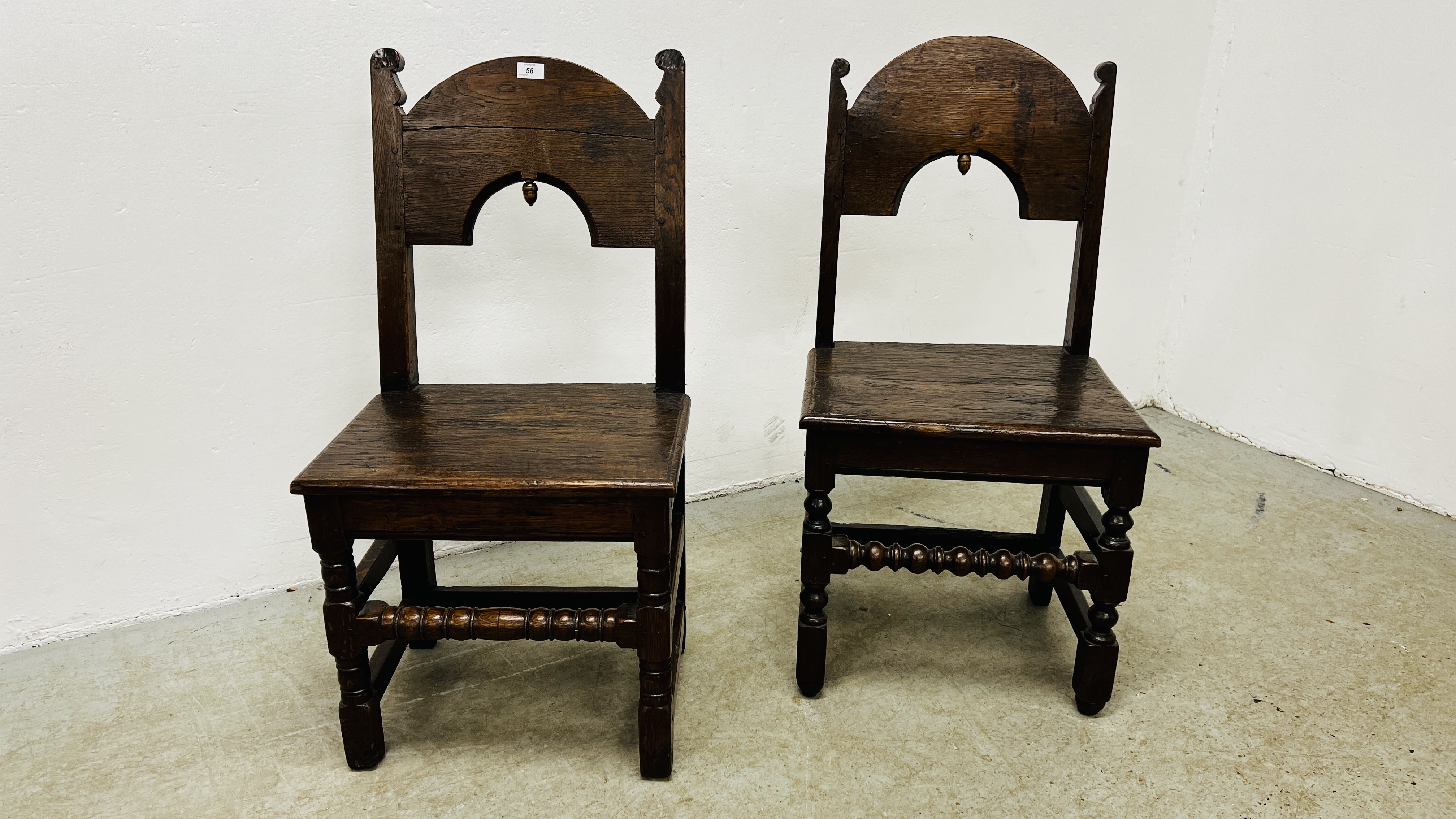 A PAIR OF 17TH CENTURY JOINED OAK CHAIRS, POSSIBLY NORTH COUNTRY.