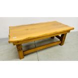 A HAND CRAFTED WOOD SLAB TOP OCCASIONAL TABLE 104CM X 50CM X 41CM H.