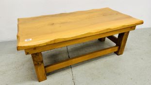 A HAND CRAFTED WOOD SLAB TOP OCCASIONAL TABLE 104CM X 50CM X 41CM H.