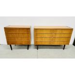 TWO PIECES OF MID CENTURY TEAK FINISH BEDROOM FURNITURE INCLUDING 4 DRAWER CHEST AND 8 DRAWER CHEST