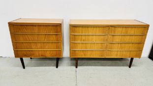 TWO PIECES OF MID CENTURY TEAK FINISH BEDROOM FURNITURE INCLUDING 4 DRAWER CHEST AND 8 DRAWER CHEST