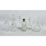 A GROUP OF 6 GOOD QUALITY CRYSTAL DECANTERS TO INCLUDE AN EXAMPLE MARKED ROYAL BRIERLEY + A VINTAGE