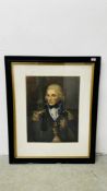 A LARGE FRAMED AND MOUNTED PRINT DEPICTING "NELSON" H 99.5 X W 81CM INCLUDING FRAME.