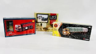 A GROUP OF 3 BOXED CORGI DIE-CAST ADVERTISING MODEL VEHICLE COLLECTORS SETS TO INCLUDE CAFE