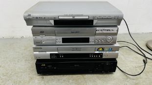 4 X AUDIO AND VISUAL APPLIANCES TO INCLUDE PANASONIC NV-FJ630 VHS (NO CABLE),